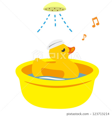 Illustration of a toy duck taking a shower in a tub Illustration of a toy duck taking a shower in a tub 123713214