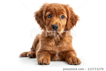 Retriever puppy sitting isolated on white background 123713278