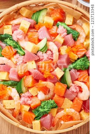 Spring Chirashi Sushi - For Girls' Festival and other celebrations Spring Chirashi Sushi - For Girls' Festival and other celebrations 123713348