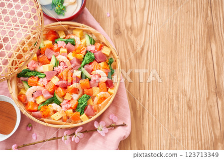 Spring Chirashi Sushi - For Girls' Festival and other celebrations Spring Chirashi Sushi - For Girls' Festival and other celebrations 123713349