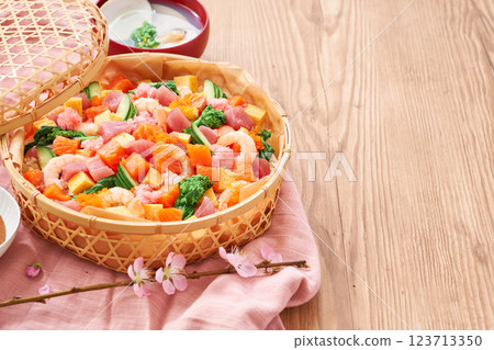 Spring Chirashi Sushi - For Girls' Festival and other celebrations Spring Chirashi Sushi - For Girls' Festival and other celebrations 123713350