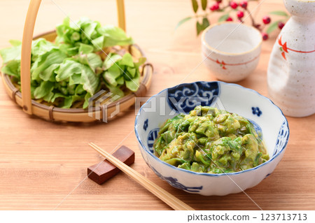 Early spring ingredients: Butterbur sprouts dressed in vinegared miso sauce 123713713