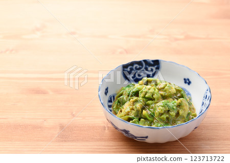 Early spring ingredients: Butterbur sprouts dressed in vinegared miso sauce 123713722