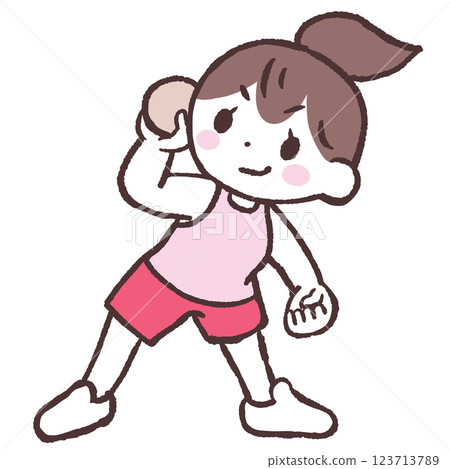 一位女士試圖丟球的插圖 一位女士試圖丟球的插圖 123713789