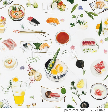 Seamless pattern with Japanese food motif 123713824