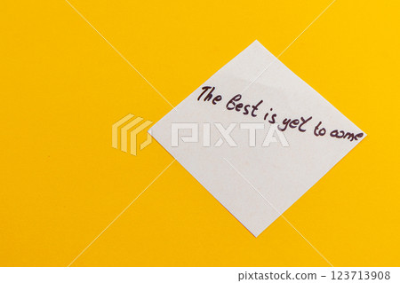 Positive note with an inspiring message on a bright yellow background Positive note with an inspiring message on a bright yellow background 123713908