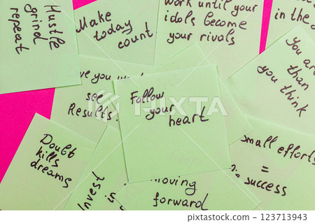 Motivational messages on sticky notes for personal development or workspace Motivational messages on sticky notes for personal development or workspace 123713943