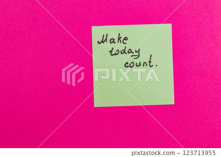 Motivational note on bright pink background encourages action today 123713955