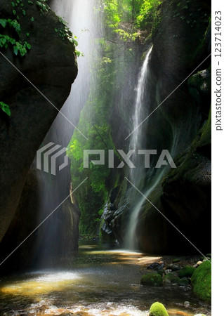 Yufu River Valley in early summer (Yufu City, vertical composition) 123714023