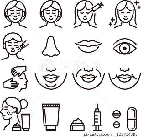 美容醫學,整容手術,人物,女人,線條圖標,線條,簡單,插畫素材集 123714395