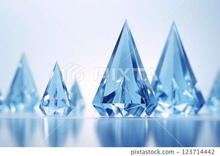 Crystal Clear Blue Diamonds on Reflective Surface for Elegant Design 123714442