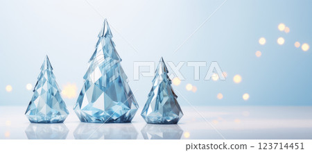 Elegant Crystal Christmas Trees with Sparkling Bokeh on Light Background 123714451