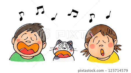 Singing child and cat Singing child and cat 123714579