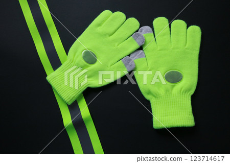 Reflective fluorescent gloves and sash 123714617