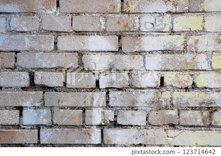 This is a close up view of a brick wall that has many individual bricks 123714642