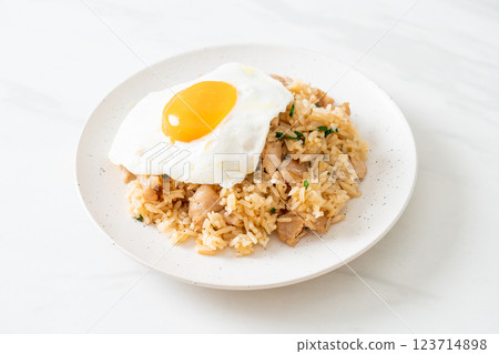 fried rice with pork and fried egg in Japanese style fried rice with pork and fried egg in Japanese style 123714898