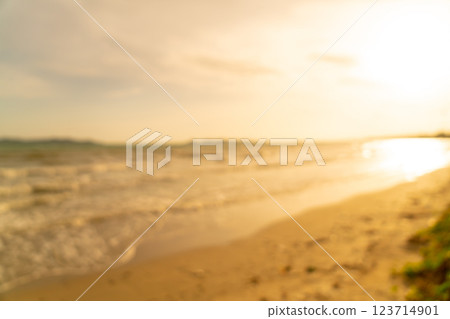 abstract blur beautiful sea beach with sunset time for background 123714901