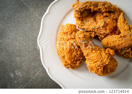 fried chicken with ketchup on plate fried chicken with ketchup on plate 123714914