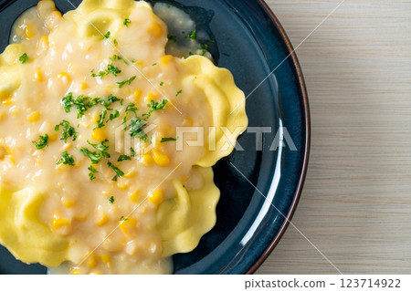 ravioli pasta with corn cheese sauce 123714922