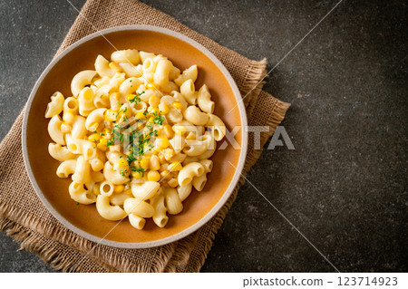 macaroni creamy corn cheese on plate 123714923