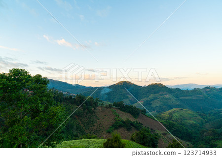 beautiful mountain hill with sky 123714933