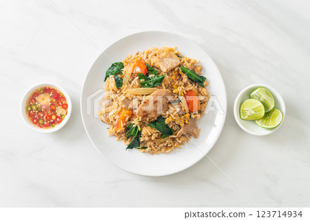 Fried rice with pork on plate Fried rice with pork on plate 123714934