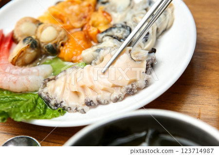 Korean seafood. Fresh abalone sashimi Korean seafood. Fresh abalone sashimi 123714987