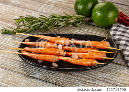 Grilled prawn skewerfor snack 123715796
