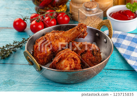 Crispy fried chicken drumsticks leg 123715835