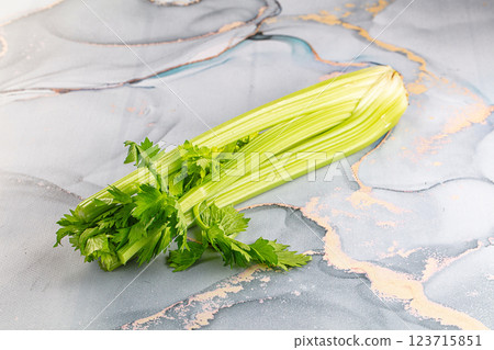 Raw green selery stem with leaves 123715851