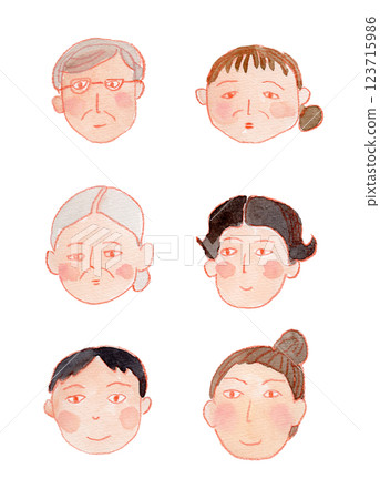 各種臉孔的水彩插圖 123715986