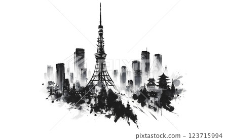 水墨畫風格的東京天際線 123715994