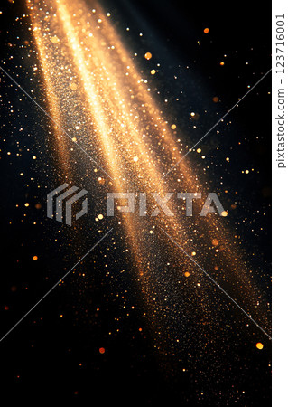 Shining gold light particles on black background 123716001