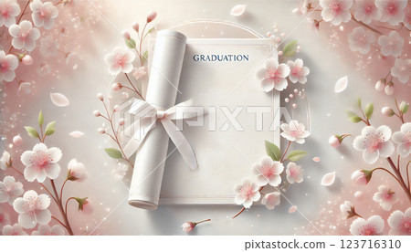 Elegant graduation background Spring design with cherry blossoms and diploma with text space 123716310