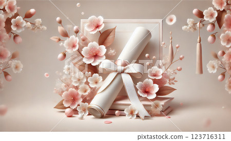 Elegant graduation background with diploma and cherry blossoms Spring elegant design 123716311