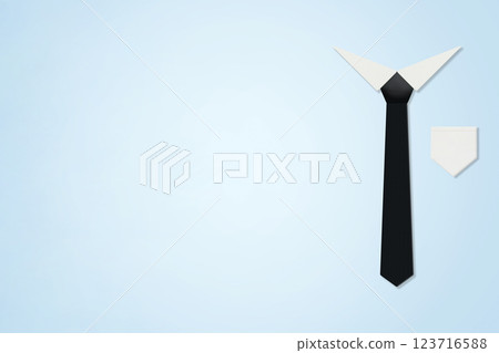 A black tie tied around the collar of a dress shirt and a floating pocket against the sky A black tie tied around the collar of a dress shirt and a floating pocket against the sky 123716588