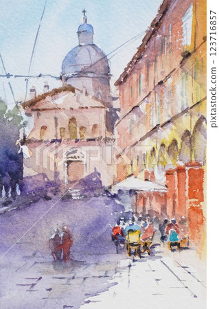 Small town in France Watercolor painting Landscape painting 123716857