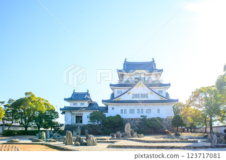 Kishiwada Castle shining against the blue sky Kishiwada Castle shining against the blue sky 123717081