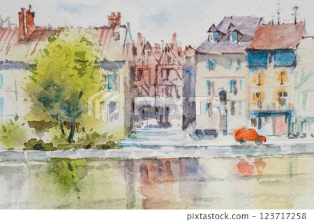 小法國鄉村水彩畫山水畫 123717258