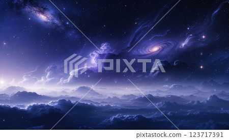 Nebulae, stars and sea of clouds floating in space 123717391