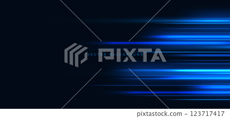 High speed blue horizontal lines on dark blue background. High speed motion moving concept. High speed blue horizontal lines on dark blue background. High speed motion moving concept. 123717417