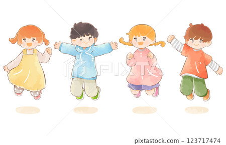 Set of kids jumping together 123717474