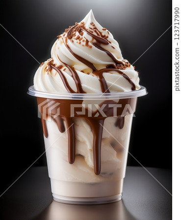 香草軟冰淇淋配巧克力糖漿 123717990