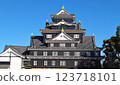 A castle tower staring in the blue sky 123718101