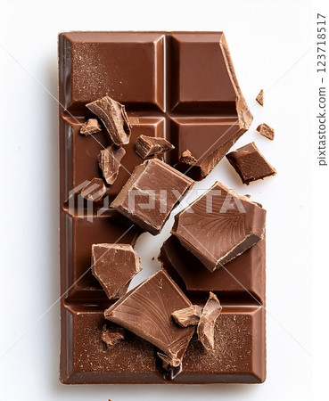 Pieces of a broken milk chocolate bar with realistic texture Pieces of a broken milk chocolate bar with realistic texture 123718517