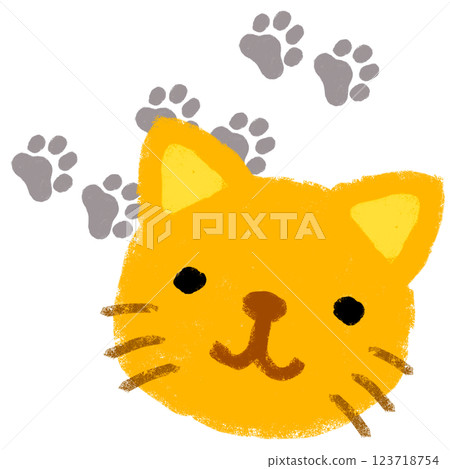 Simple illustration, crayon touch, early childhood education, cat illustration 123718754