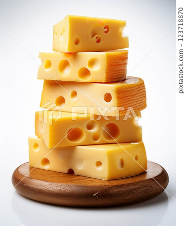 Stacked slices of Swiss cheese 123718870