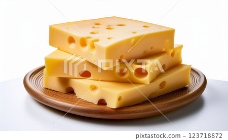 Stacked slices of Swiss cheese 123718872