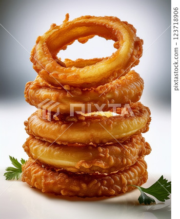 Realistic crispy onion rings Realistic crispy onion rings 123718906