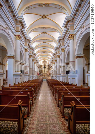 Interior of Church Iglesia de guascas, Guasca, Cundinamarca department, Colombia. 123719940
